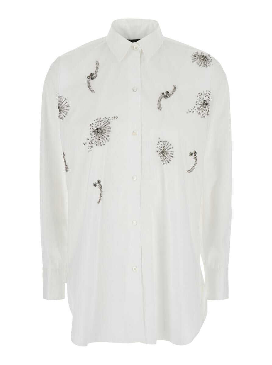 Camasi PLAIN White Shirt With Classic Collar And Rhinestone Embellishments On The Front In Cotton Blend Stretch Woman WHITE Femei (BM 17604006) 1