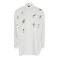 Camasi White Shirt With Classic Collar And Rhinestone Embellishments On The Front In Cotton Blend Stretch Woman Femei
