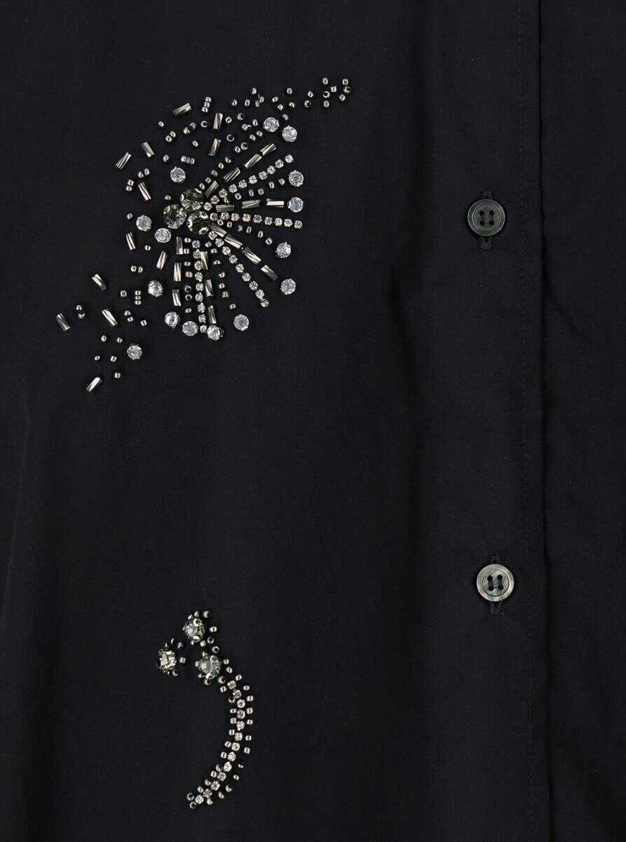 Camasi PLAIN Black Shirt With Classic Collar And Rhinestone Embellishments On The Front In Cotton Blend Stretch Woman Black Femei (BM 17604009) 3