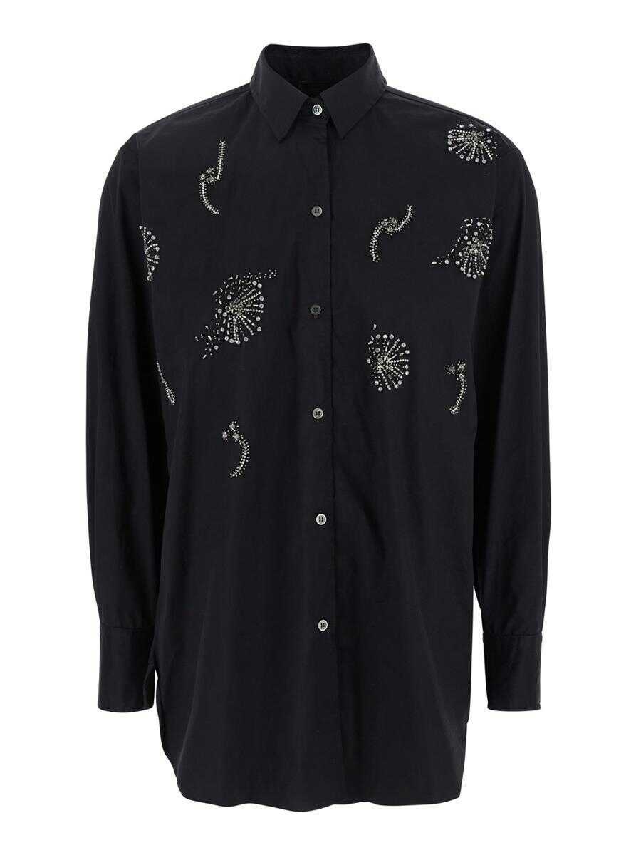 Camasi PLAIN Black Shirt With Classic Collar And Rhinestone Embellishments On The Front In Cotton Blend Stretch Woman Black Femei (BM 17604009) 1
