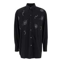 Camasi Black Shirt With Classic Collar And Rhinestone Embellishments On The Front In Cotton Blend Stretch Woman Femei