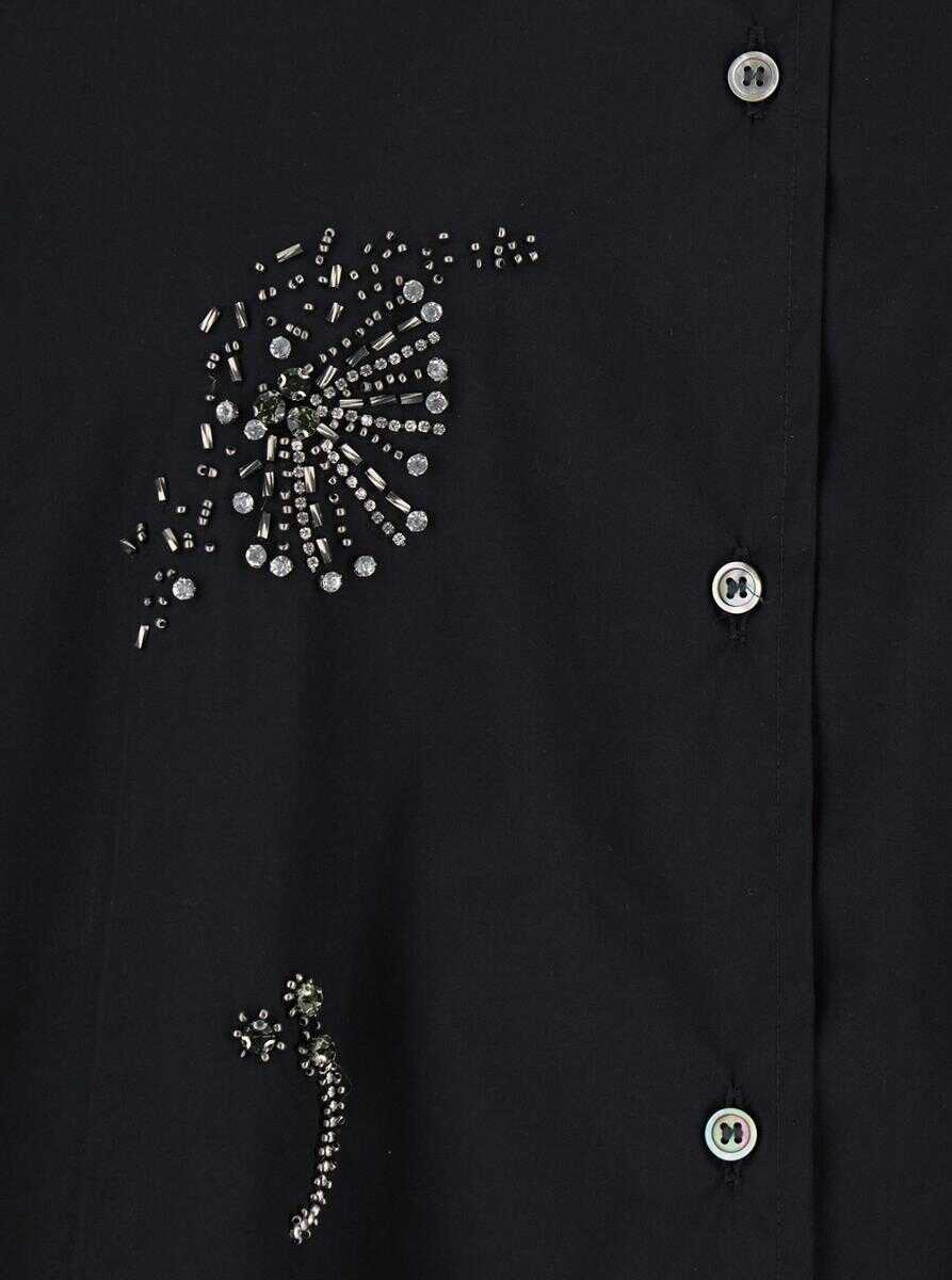 Camasi PLAIN Black Shirt With Classic Collar And Rhinestone Embellishments On The Front In Cotton Woman Black Femei (BM 17604012) 3