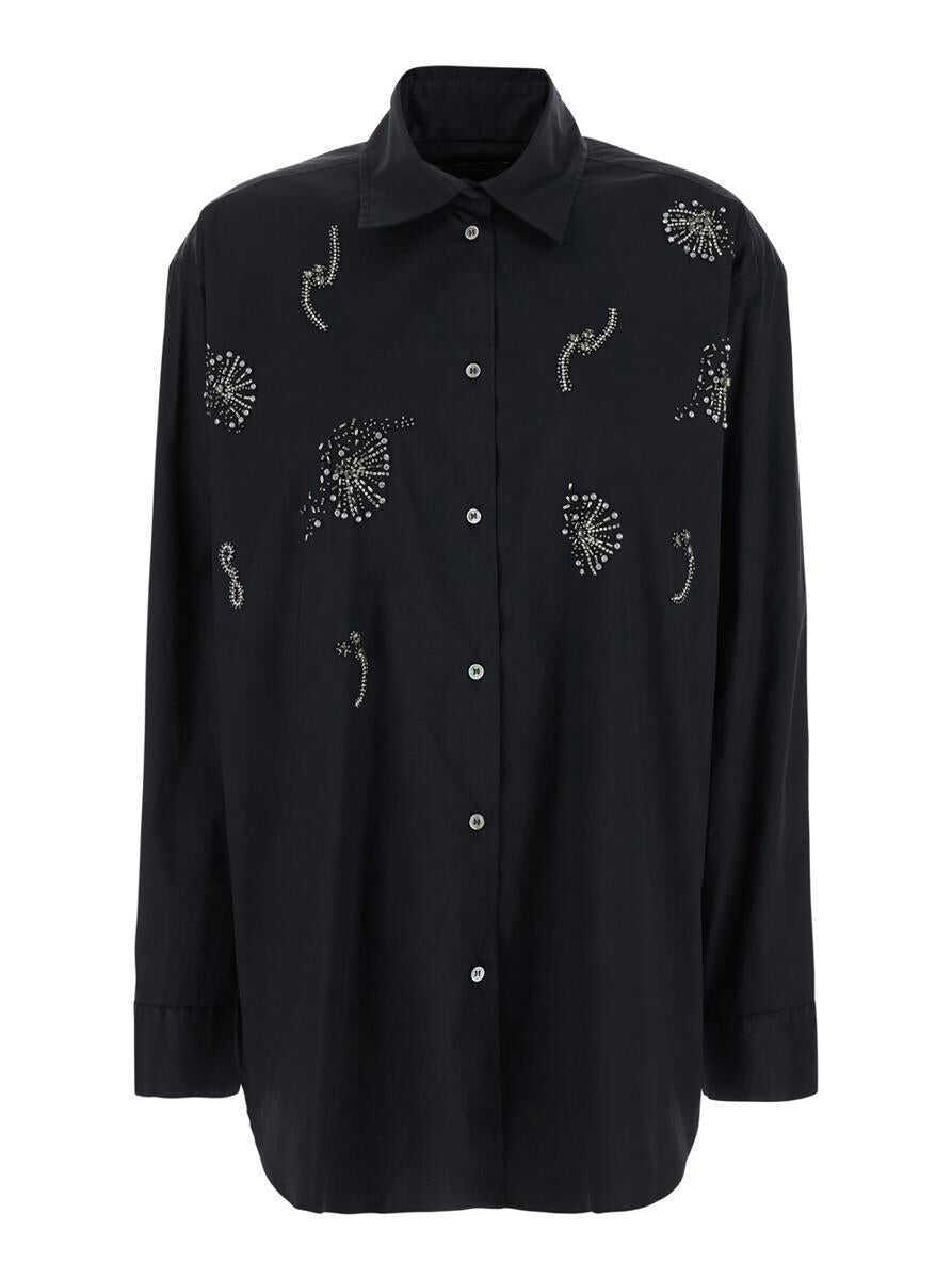 Camasi PLAIN Black Shirt With Classic Collar And Rhinestone Embellishments On The Front In Cotton Woman Black Femei (BM 17604012) 1