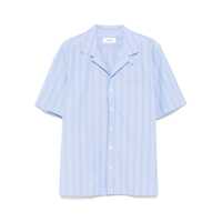 Camasi Blue Shirt With All-Over Striped Motif And Cuban Collar In Cotton Man Barbati