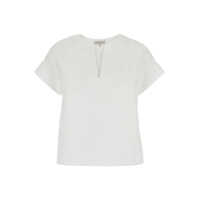 Bluze White Blouse With V-Neck On The Front In Cotton Blend Woman Femei