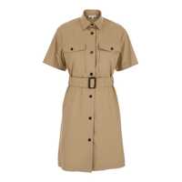 Rochii Beige Dress With Classic Collar And Waist Belt In Cotton Woman Femei