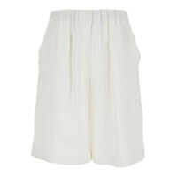 Pantaloni casual White Bermuda Shorts With Elastic Waist And Side Pocket In Linen Woman Femei