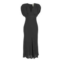 Rochii Black Long Dress With V-Neck And Ruching On The Shoulders In Silk Blend Woman Femei