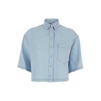Camasi Light Blue Shirt With Chest Patch Pocket And Contrasting Stitching In Fabric Woman Femei