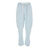 Pantaloni casual Light Blue Pants With Elastic Waist With Drawstring And Contrasting Stitching In Fabric Woman Femei