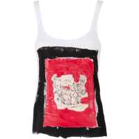 Topuri White Sleeveless T-Shier With Round Neck And Maxi Print On The Front In Cotton Woman Femei
