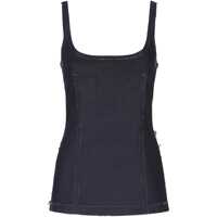 Topuri Black Sleeveless Top With Square Neck And Spaghetti Straps In Denim Woman Femei
