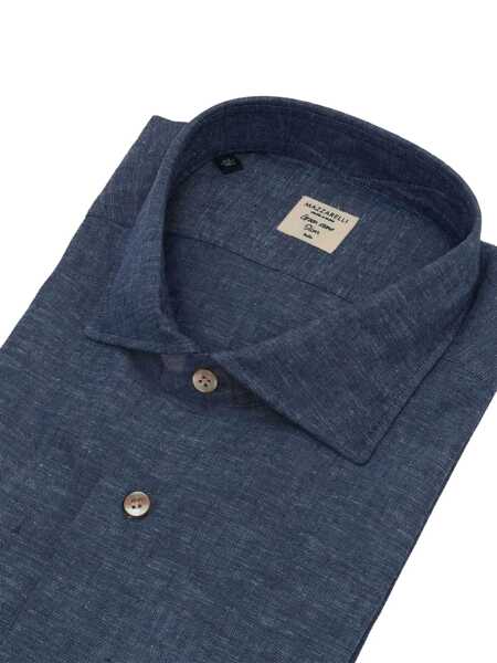 Camasi casual Mazzarelli Camicie LINEN BLEND SHIRT IN BLUE Blue Barbati (BM 17606412) 2
