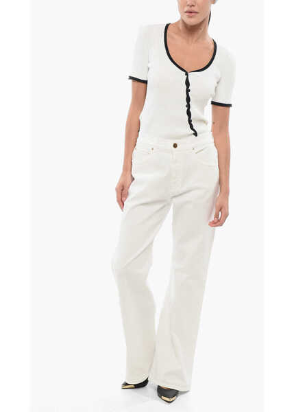 Blugi drepti Pinko Denim Light Wash Wanda Flared Jeans With Golden-Effect Butto White Femei (BM 17608258) 4