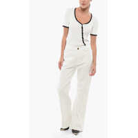 Blugi drepti Pinko Dama - Blugi drepti Pinko Denim Light Wash Wanda Flared Jeans With Golden-Effect Butto White Femei (BM 17608258) - B-mall.ro