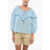 Pinko Solid Color Cotton And Silk Bones Blouse With Ruffles Blue