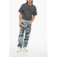 Blugi drepti AMIRI pentru Barbati - Blugi drepti AMIRI Fringed Hem Patchwork Camo Denims 22Cm Light Blue Barbati (BM 17608291) - B-mall.ro