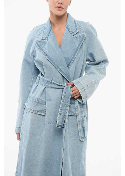 Paltoane Dries Van Noten Double-Breasted Denim Coat With Belt Light Blue Femei (BM 17608294) 4