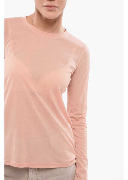 Tricouri Roberto Collina Long Sleeved Cotton Blend Crew-Neck T-Shirt Pink Femei (BM 17608306) 3