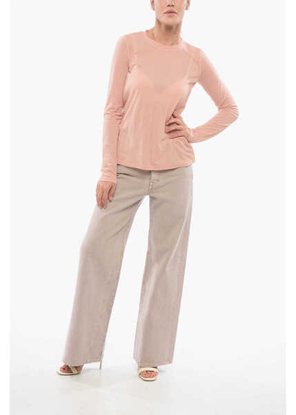 Tricouri Roberto Collina Long Sleeved Cotton Blend Crew-Neck T-Shirt Pink Femei (BM 17608306) 4