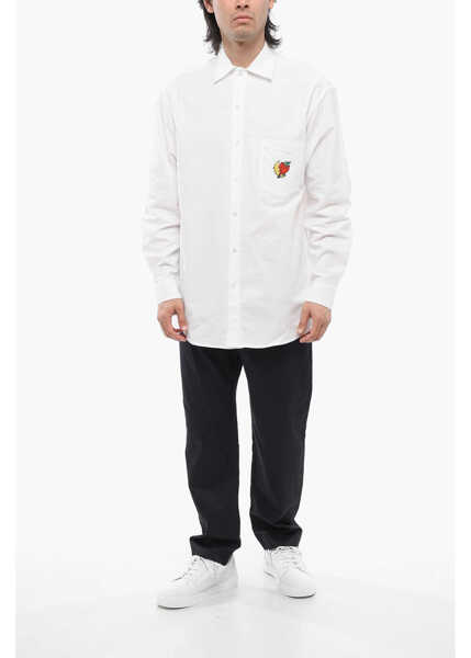 Camasi casual SKY HIGH FARM Solid Color Shirt With Embroidery On Breast Pocket White Barbati (BM 17608312) 4