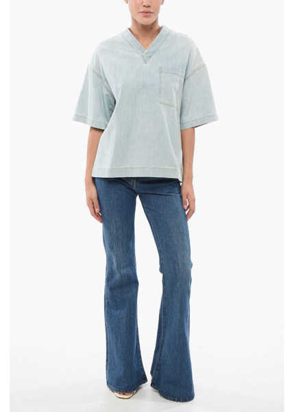 Bluze Bottega Veneta Light Washed Denim Blouse With Breast-Pocket Light Blue Femei (BM 17608324) 4