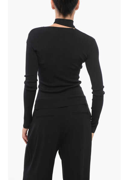 Pulovere Fendi Ribbed Silk Blend Turtleneck Sweater With Cut-Out Black Femei (BM 17608348) 2