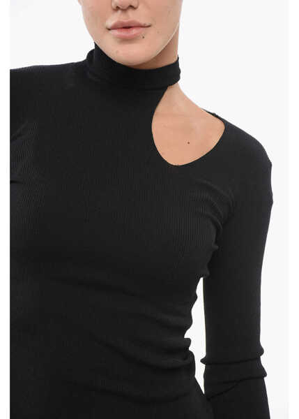 Pulovere Fendi Ribbed Silk Blend Turtleneck Sweater With Cut-Out Black Femei (BM 17608348) 3