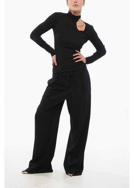 Pulovere Fendi Ribbed Silk Blend Turtleneck Sweater With Cut-Out Black Femei (BM 17608348) 4