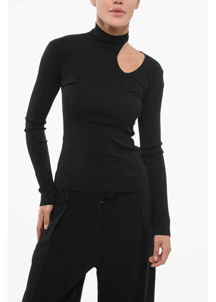 Pulovere Fendi Ribbed Silk Blend Turtleneck Sweater With Cut-Out Black Femei (BM 17608348) 1