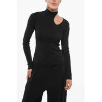 Pulovere Ribbed Silk Blend Turtleneck Sweater With Cut-Out Femei