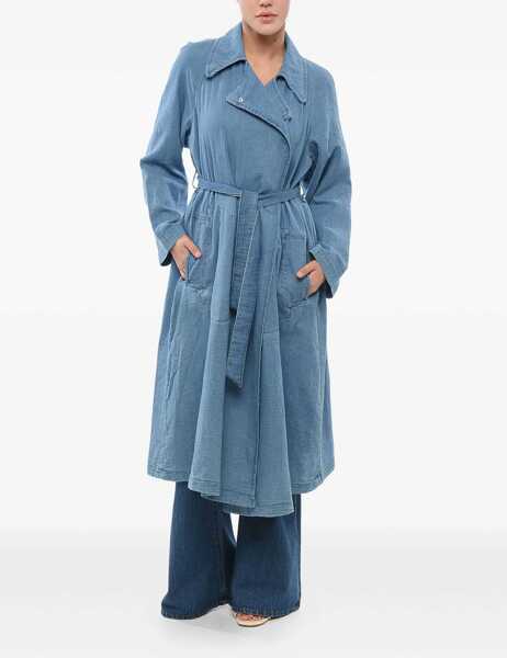 Paltoane Armani Emporio Double-Breasted Denim Coat With Belt Light Blue Femei (BM 17608441) 2