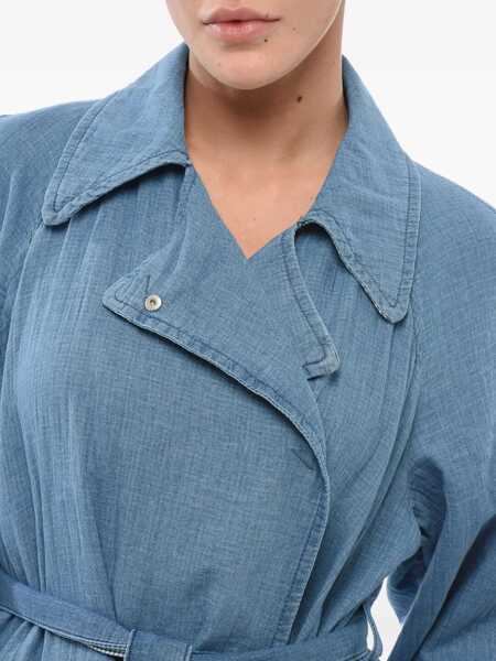 Paltoane Armani Emporio Double-Breasted Denim Coat With Belt Light Blue Femei (BM 17608441) 4