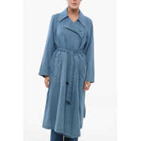 Paltoane Emporio Double-Breasted Denim Coat With Belt Femei