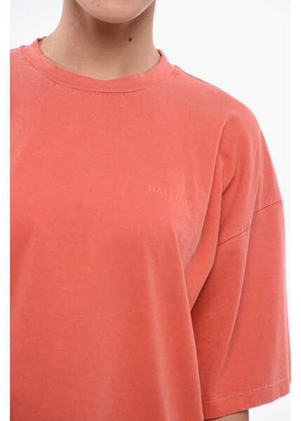 Tricouri HALFBOY Cotton Crew-Neck T-Shirt With Ton On Ton Logo-Print Red Femei (BM 17608453) 3