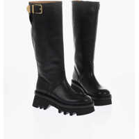 Cizme lungi Leather Knee-High Boots With Buckle Detail And Tank Sole Femei