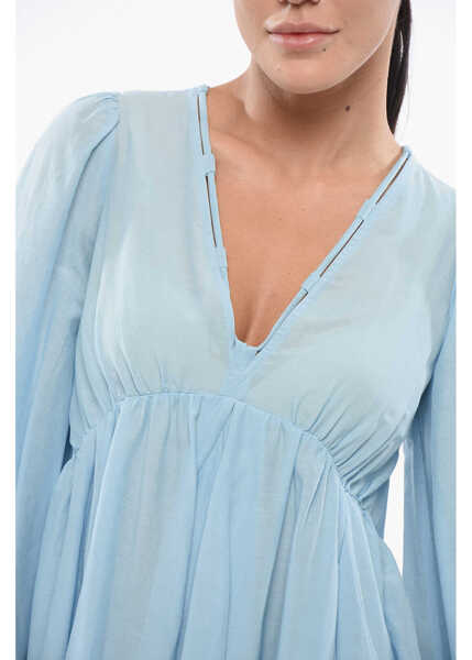 Rochii scurte Pinko V-Neck Cotton And Silk Beowulf Dress With 2 Pockets Blue Femei (BM 17608486) 3