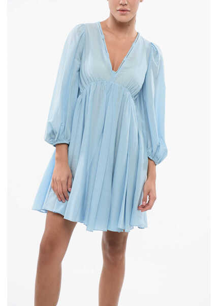 Rochii scurte Pinko V-Neck Cotton And Silk Beowulf Dress With 2 Pockets Blue Femei (BM 17608486) 4