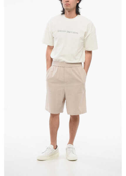 Pantaloni scurti AMI ALEXANDRE MATTIUSSI 4-Pocketed Cotton Shorts With Elastic Waistband Beige Barbati (BM 17608489) 3