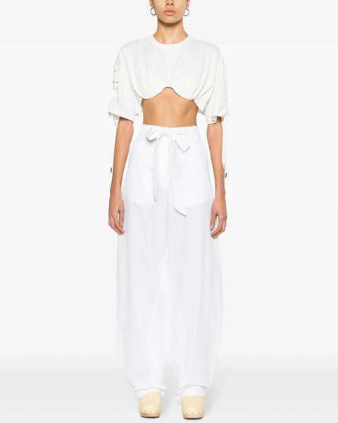 Pantaloni casual Pinko High-Waisted Cotton And Linen Pianista Pants White Femei (BM 17608501) 2
