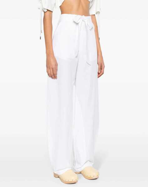Pantaloni casual Pinko High-Waisted Cotton And Linen Pianista Pants White Femei (BM 17608501) 3