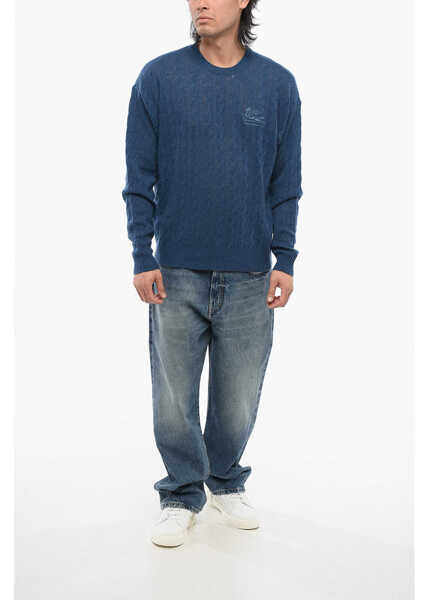 Pulovere ETRO Crew Neck Cable Knit Cashmere Sweater Blue Barbati (BM 17608513) 4