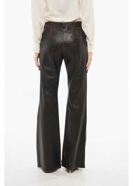 Pantaloni casual Loewe Leather Flared Pants Brown Femei (BM 17608537) 2