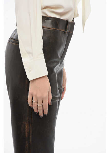 Pantaloni casual Loewe Leather Flared Pants Brown Femei (BM 17608537) 3