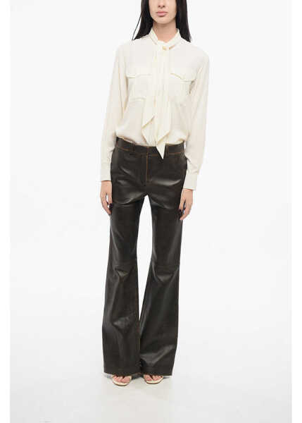 Pantaloni casual Loewe Leather Flared Pants Brown Femei (BM 17608537) 4