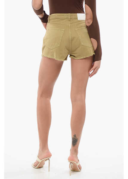 Pantaloni scurti Pinko Frayed Hem Cotton Twill Single Pleat Shorts Brown Femei (BM 17608645) 2