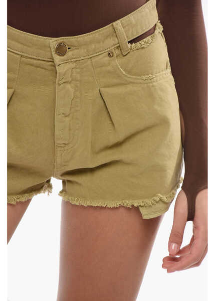 Pantaloni scurti Pinko Frayed Hem Cotton Twill Single Pleat Shorts Brown Femei (BM 17608645) 3