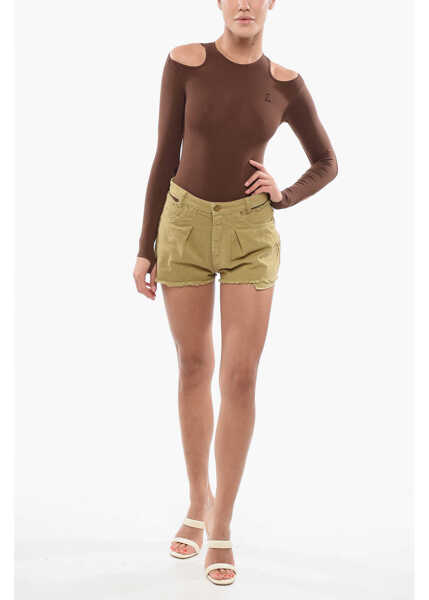 Pantaloni scurti Pinko Frayed Hem Cotton Twill Single Pleat Shorts Brown Femei (BM 17608645) 4