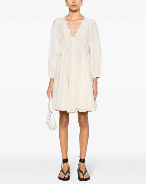 Rochii scurte Pinko V-Neck Cotton And Silk Beowulf Dress With 2 Pockets Pink Femei (BM 17608660) 2