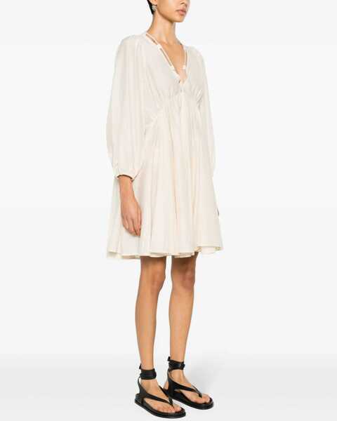 Rochii scurte Pinko V-Neck Cotton And Silk Beowulf Dress With 2 Pockets Pink Femei (BM 17608660) 3